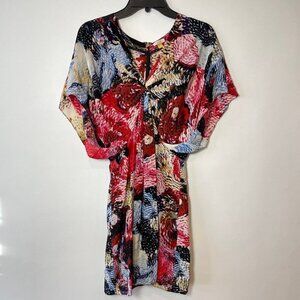 Leifsdottir Anthropologie Rare River Fish Silk Mini Dress Red 4 V-Neck Tunic